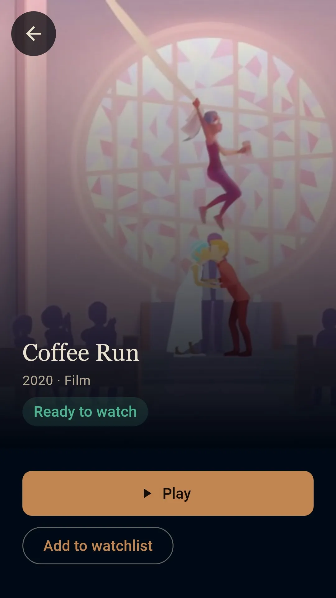 A film’s page, ready to watch, with Add to watchlist